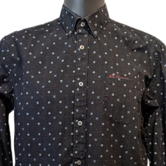 BEN Sherman navy blue pattern button down shirt large - Picture 1 of 8